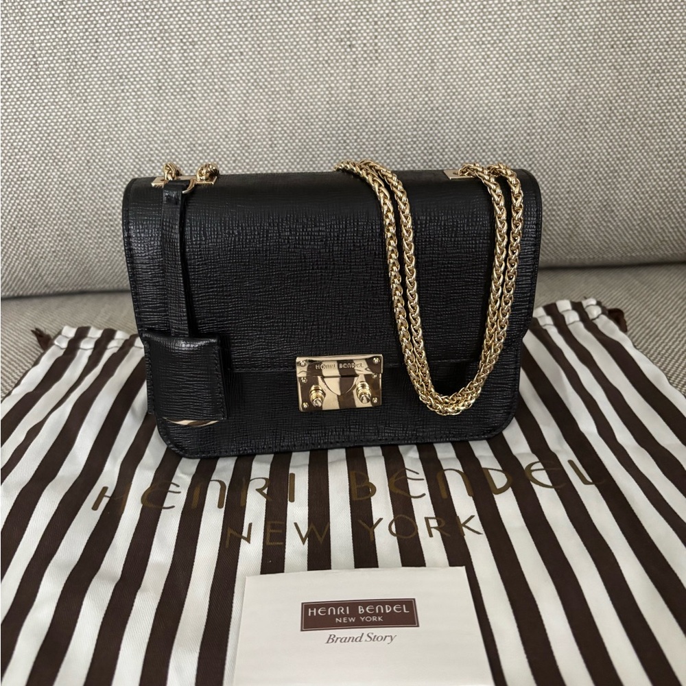 Henri Bendel Black and Gold Crossbody Bag with Chain Strap